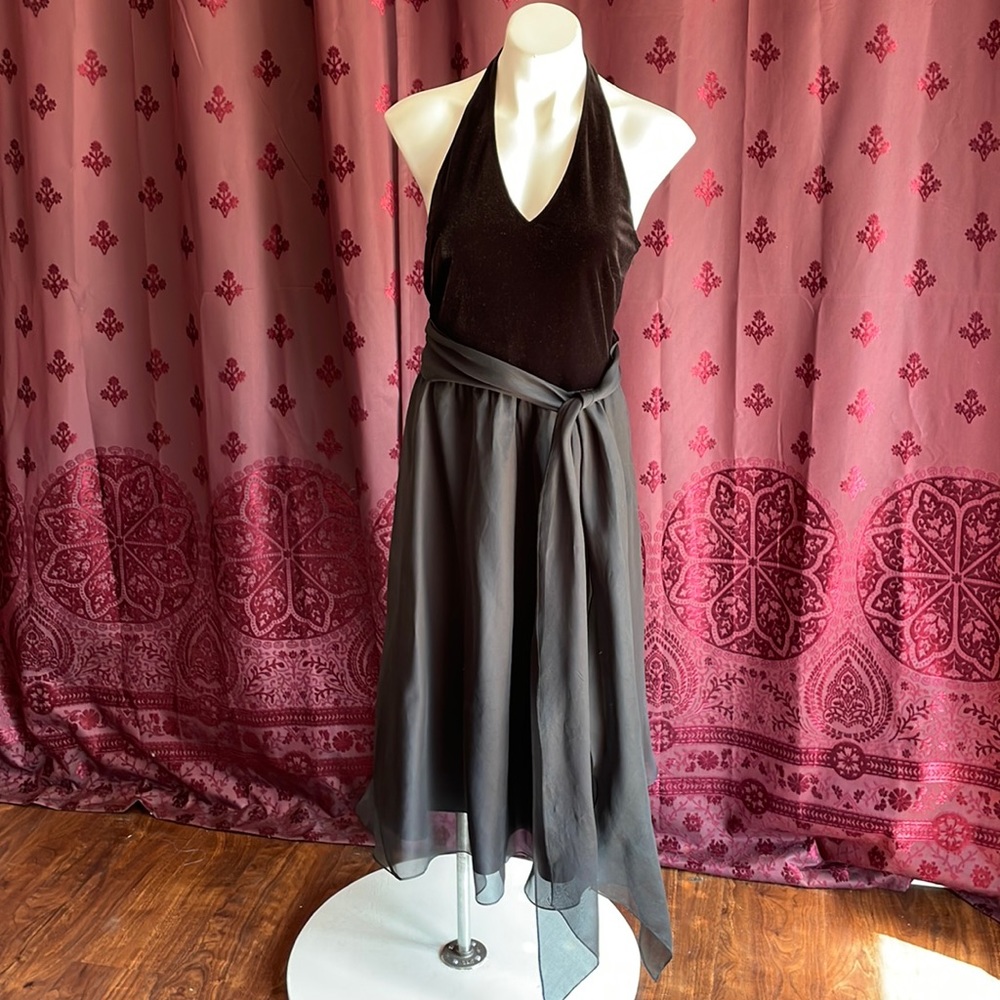 VTG Nineties Velvet Halter Dress Size Eight With Sash
